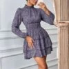 Floral Print Long Sleeve High Collar Cake Ruffled Dress Wholesale Dresses SDN536740
