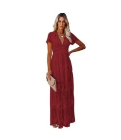 Low Cut Lace Solid Boho Dresses Wholesale For Valentine'S Day SD191398