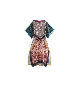 Geometric Loose Batwing Sleeve Dress With Belted Wholesale Clothing SD070029