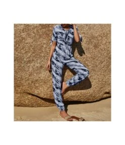 Casual Print Lace-Up Round Neck Loose Wholesale Rompers SJ220170