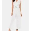 White Belted Sleeveless Blazer Jumpsuits