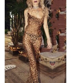 Stacked Front Leopard Print Backless Cami Dress