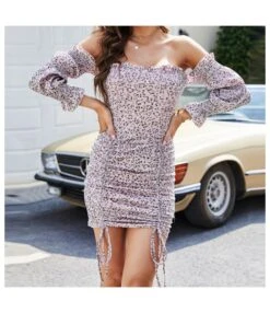 Wholesale Printing Off-Shoulder Long Sleeve Mini Dress SD161204
