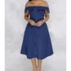 Single-breasted Off Shoulder Denim Swing Dress
