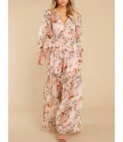 Swing Long Dress Floral V-neck Single Button Cheap Womens Dresses Wholesale 210820673