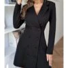 Elegant Long Sleeve Button Decor Blazers Office Dress 210826480