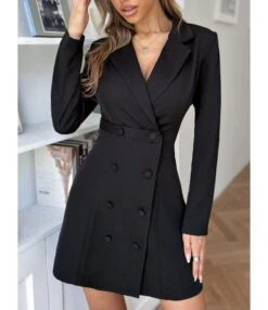 Elegant Long Sleeve Button Decor Blazers Office Dress 210826480