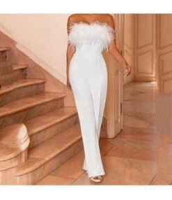 Feather Tube Top Open-Back Sexy Women Jump Suits Wholesale Jumpsuits SJN534774