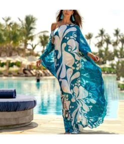 Fashion Printed Slanted Shoulder Super Large Loose Beachwear Cover Up Casual Wholesale Maxi Dresses SDN533047