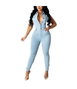 Fashion Denim Slim Sleeveless Jeans Womens Wholesale Jumpsuit SJN365113457