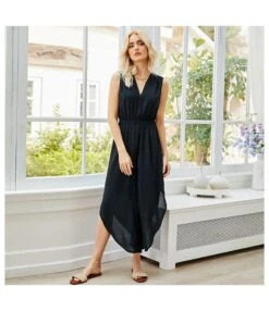 Solid Color Summer V-Neck High Waist Sleeveless Halterneck Split Irregular Wholesale Jumpsuits SD183949