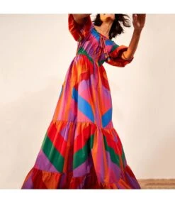 Casual Lantern Sleeve Wrap Gradient Color Patchwork Big Hem Dresses Wholesale Dresses N5923081800020