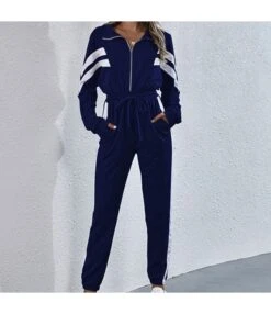 Wholesale Drawstring Long Sleeve Zipper Romper For Women SJ210444