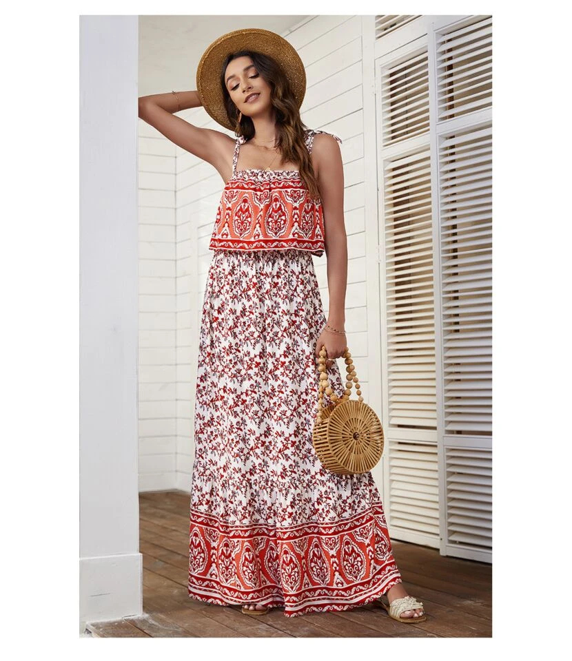 Ethnic Style Print Lace-Up Boho Sundresses Sexy Vacation Maxi Dresses Wholesale Bohemian Dress For Women SDN532226 - Image 3