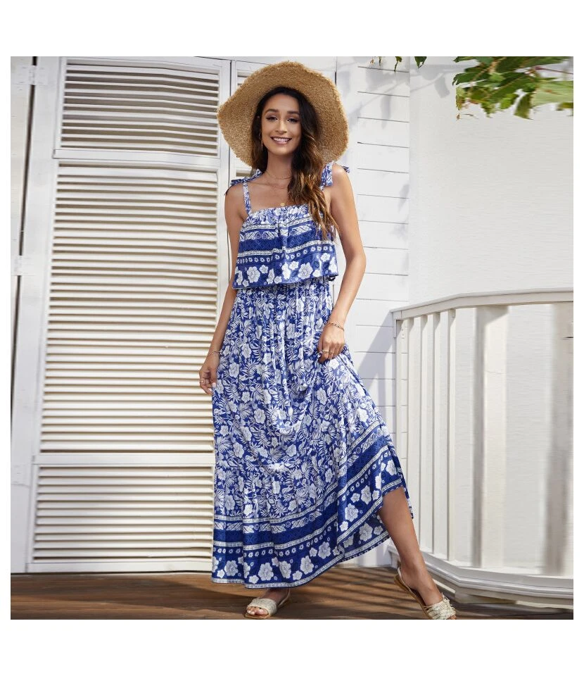 Ethnic Style Print Lace-Up Boho Sundresses Sexy Vacation Maxi Dresses Wholesale Bohemian Dress For Women SDN532226 - Image 11