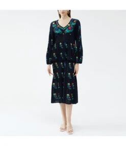 Vintage Flower Printed Loose Pleated Cake Dress Wholesale Dresses N5923082300002