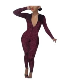 Fashion Long Sleeve Cheap Wholesale Jumpsuits Gold Velvet SJ190837