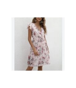 Floral Print V-Neck Ruffle Sleeve Tie-Up Chiffon Swing Dress Casual Wholesale Dresses SDN532738