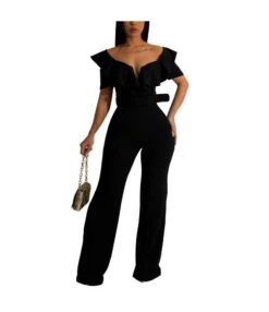 V Neck Ruffled Sexy Waist Jumpsuit Wholesale Womens Clothing N3823103000103