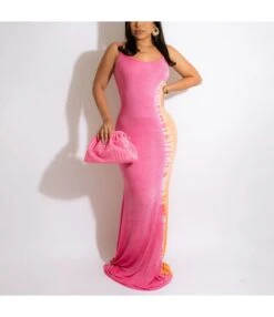 Tie Dye Print Open Back Sling Bodycon Dress Wholesale Maxi Dresses SDN535533