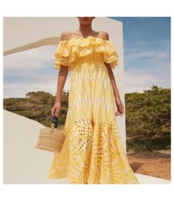 Gorgeous Double Layer Ruffle Embroidered Cutout Vacation Dress Wholesale Maxi Dresses SDN536917