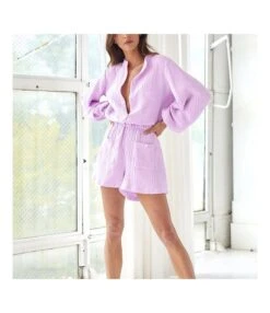 Casual Solid Color Half Button Long Sleeve High Waist Jumpsuit Wholesale Jumpsuits V5923032800091