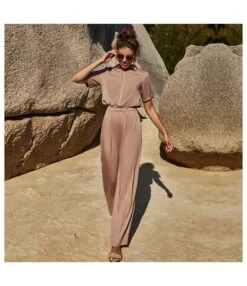 Solid Short Sleeve Commuting Wholesale Women Jumpsuit SJ162599
