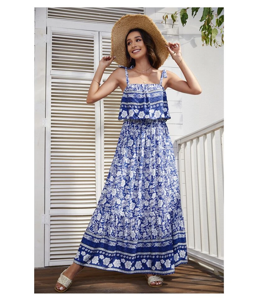 Ethnic Style Print Lace-Up Boho Sundresses Sexy Vacation Maxi Dresses Wholesale Bohemian Dress For Women SDN532226 - Image 13