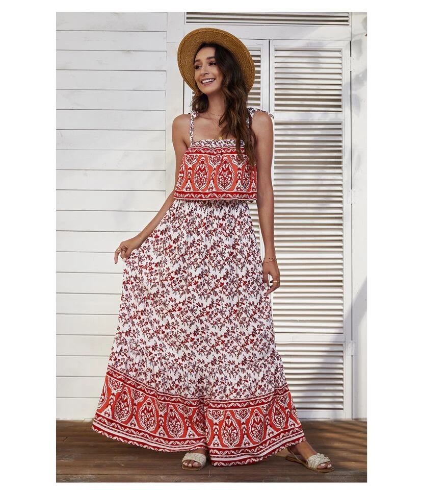 Ethnic Style Print Lace-Up Boho Sundresses Sexy Vacation Maxi Dresses Wholesale Bohemian Dress For Women SDN532226 - Image 5
