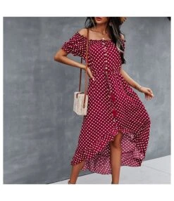 Off Shoulder Wholesale Dresses Fashion Clothing Polka Dot Casual SD190826