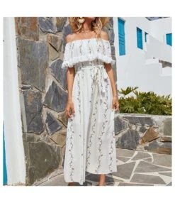 Floral Print Fringe Big Lapels Off Shoulder Resort Maxi Dresses Wholesale Bohemian Dress For Women SDN532679