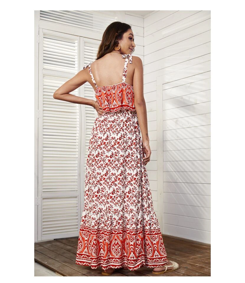 Ethnic Style Print Lace-Up Boho Sundresses Sexy Vacation Maxi Dresses Wholesale Bohemian Dress For Women SDN532226 - Image 6