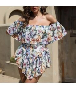 Fashion Sexy One-Shoulder Floral Loose Beach Resort Style Wholesale Rompers SJN560458
