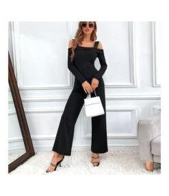 Lace Sling Off-Shoulder Wholesale Jumpsuits Solid Color Long Sleeve Casual Slim Sexy Womens Clothing SJ55887