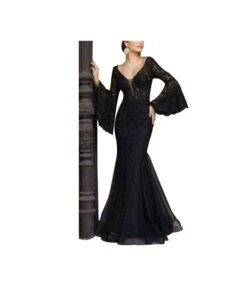 Sexy V-Neck Lace Embroidery Fishtail Slim Evening Dresses Wholesale Dresses N5923081800027