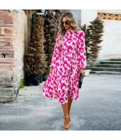 Fashion Printed Long Sleeve Ruffle Neck Long Dresses Wholesale Dresses N4623071700097