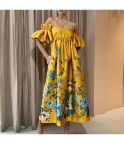 Stylish Satin Floral Print One Shoulder Pleated Dresses Wholesale Dresses N5923080800025