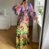 Sexy Flower Print Gradient Color Ruffle V-Neck Long Dresses Wholesale Dresses N5923081800010