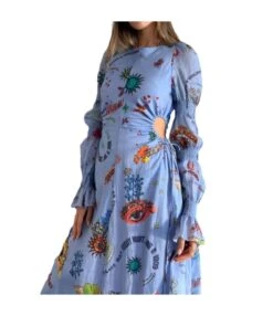 Fashion Personalized Graffiti Lantern Sleeve Hollow Out Waistless Dresses Wholesale Dresses N5923080800042