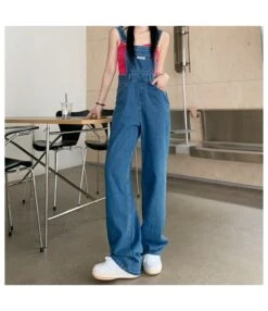 Casual Solid Color Suspenders Denim Straight Jumpsuit Wholesale Womens Clothing V5923042400018