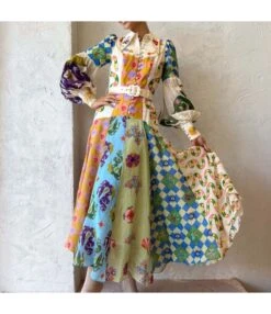 Fashion Personalized Graffiti Lantern Sleeve Long Irregular Dresses Wholesale Dresses N5923080800038