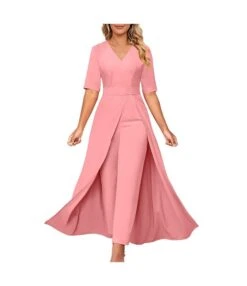 Temperament Solid Color V-Neck Short Sleeve Jumpsuit Wholesale Jumpsuits N5923072600067