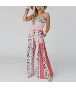 Leopard Print Mixed Color Suspenders Open Back Slim Jumpsuit Wholesale Women'S Clothing N4623051900052