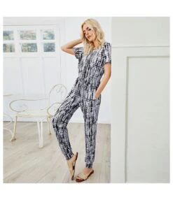 Women Fashion Tie Dye Short Sleeve Round Neck Tie Waist Wholesale Jumpsuits SJ55502