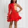 Xmas Wholesale Colorblock Single Shoulder Mini Dress SD161606