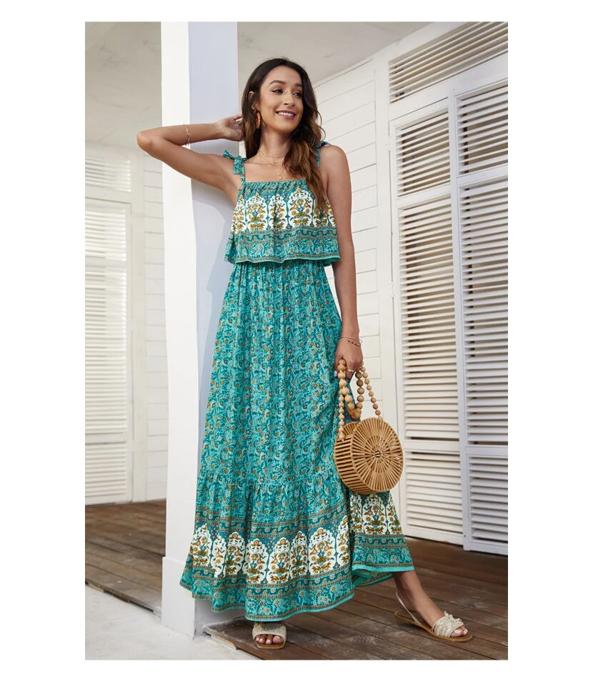 Ethnic Style Print Lace-Up Boho Sundresses Sexy Vacation Maxi Dresses Wholesale Bohemian Dress For Women SDN532226 - Image 8