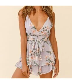 Printing Ruffled Trim Cami Backless Wholesale Jumpsuits SJ203733