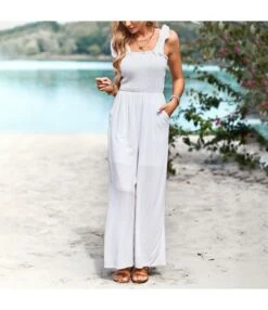 Solid Color High Waist Chest Wrap Sling One-Piece Wide-Leg Jump Suits Wholesale Jumpsuits N5323021300015