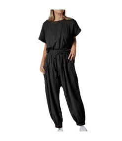 Button Split Pleated Drawstring Wholesale Rompers Wholesale Pajamas SJ220153