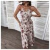 Women Fashion Floral Print Spaghetti Strap Sleeveless Tie Waist Wholesale Swing Dresses SD580121